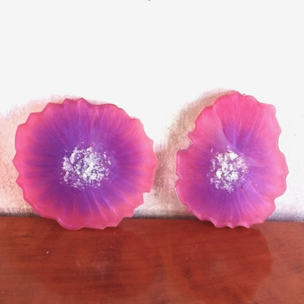 Geode resin coasters set candle drink coasters pink purple and silver new